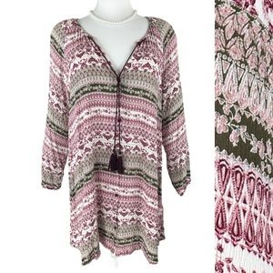 Cloud Chaser Button Up Burgundy Green Long Sleeve Pheasant Top size 1X